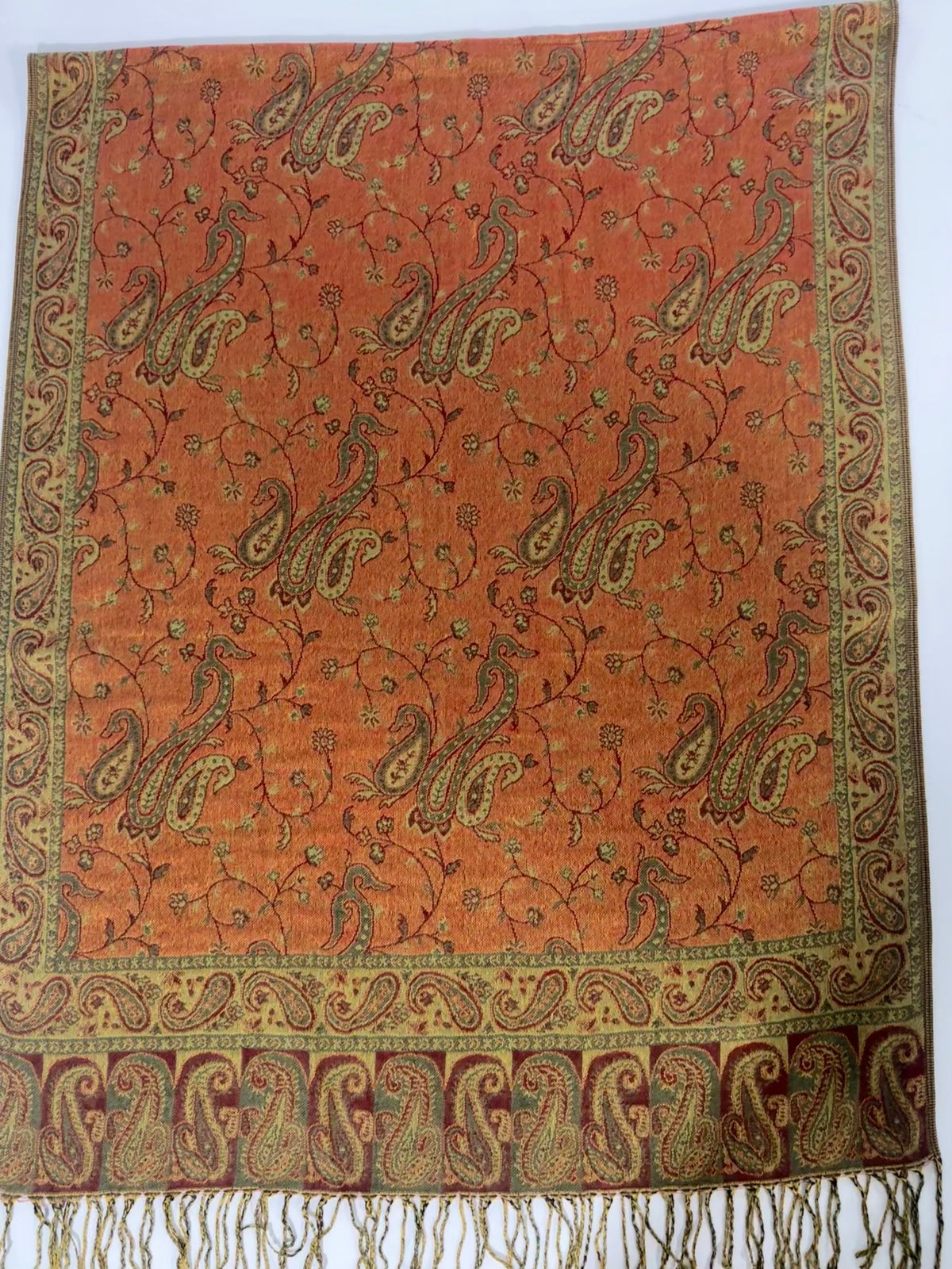 Sajora Special Avocado Green + Orange Pashmina