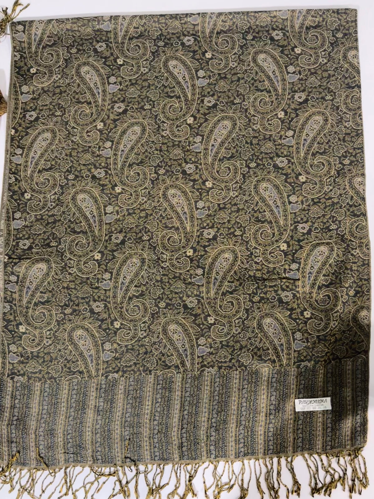Zarqah Olive Black Pashmina