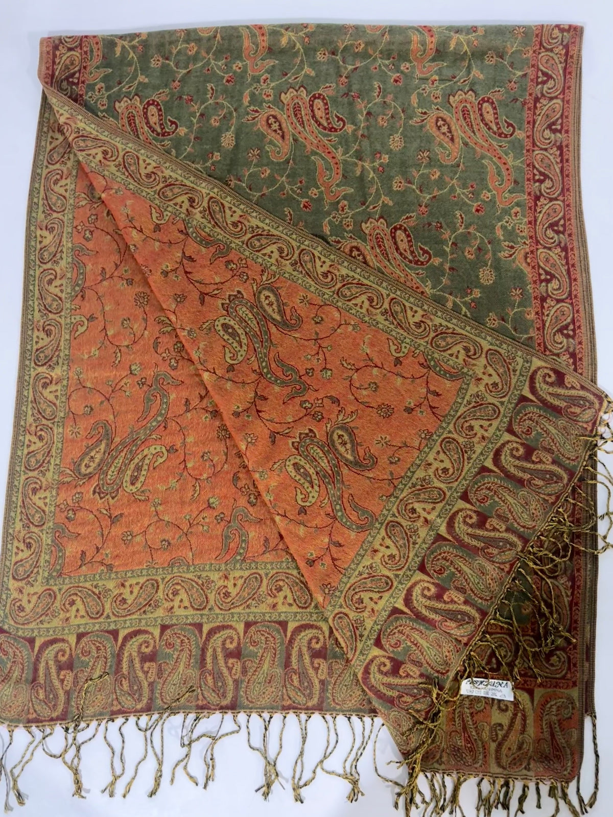 Sajora Special Avocado Green + Orange Pashmina
