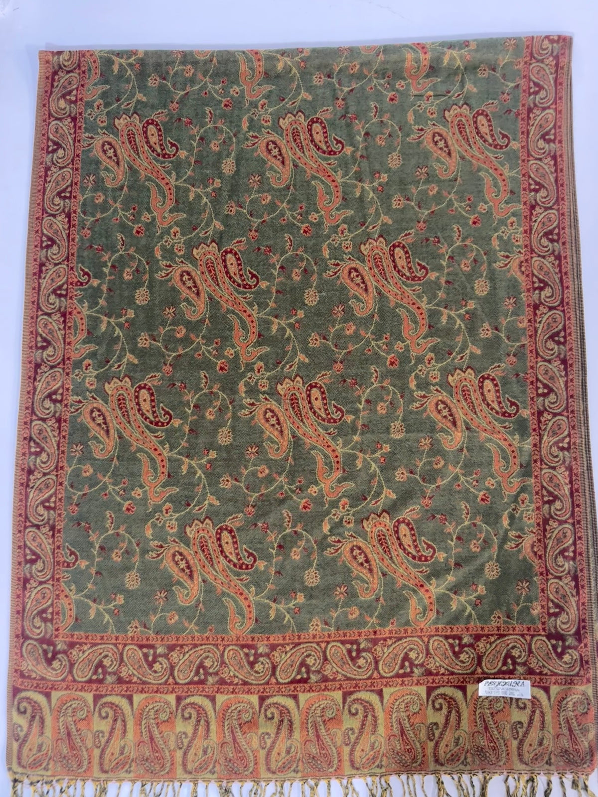 Sajora Special Avocado Green + Orange Pashmina