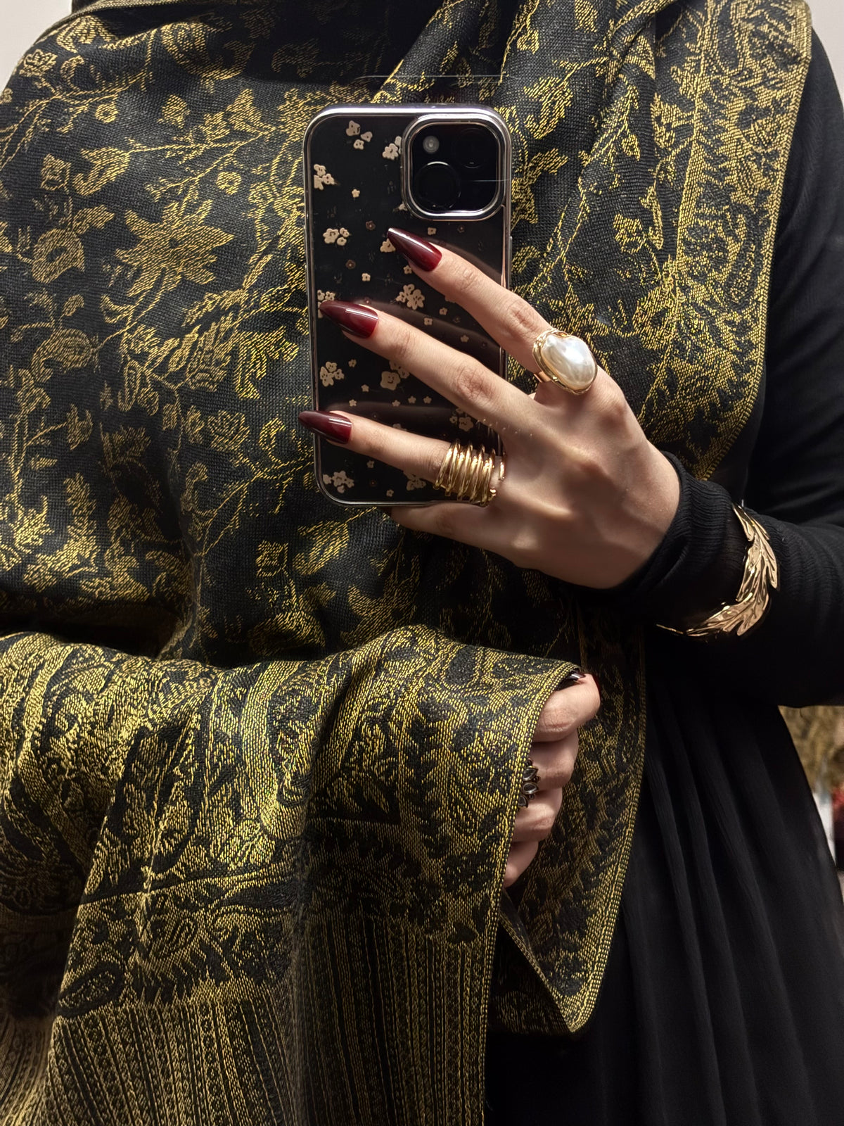 Minsha Black Pashmina